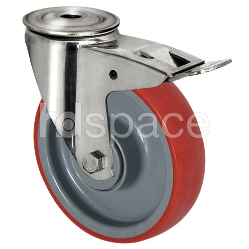 Stainless Steel / Thermoplastic Polyurethane 100mm Bolt Hole And Brake Castor